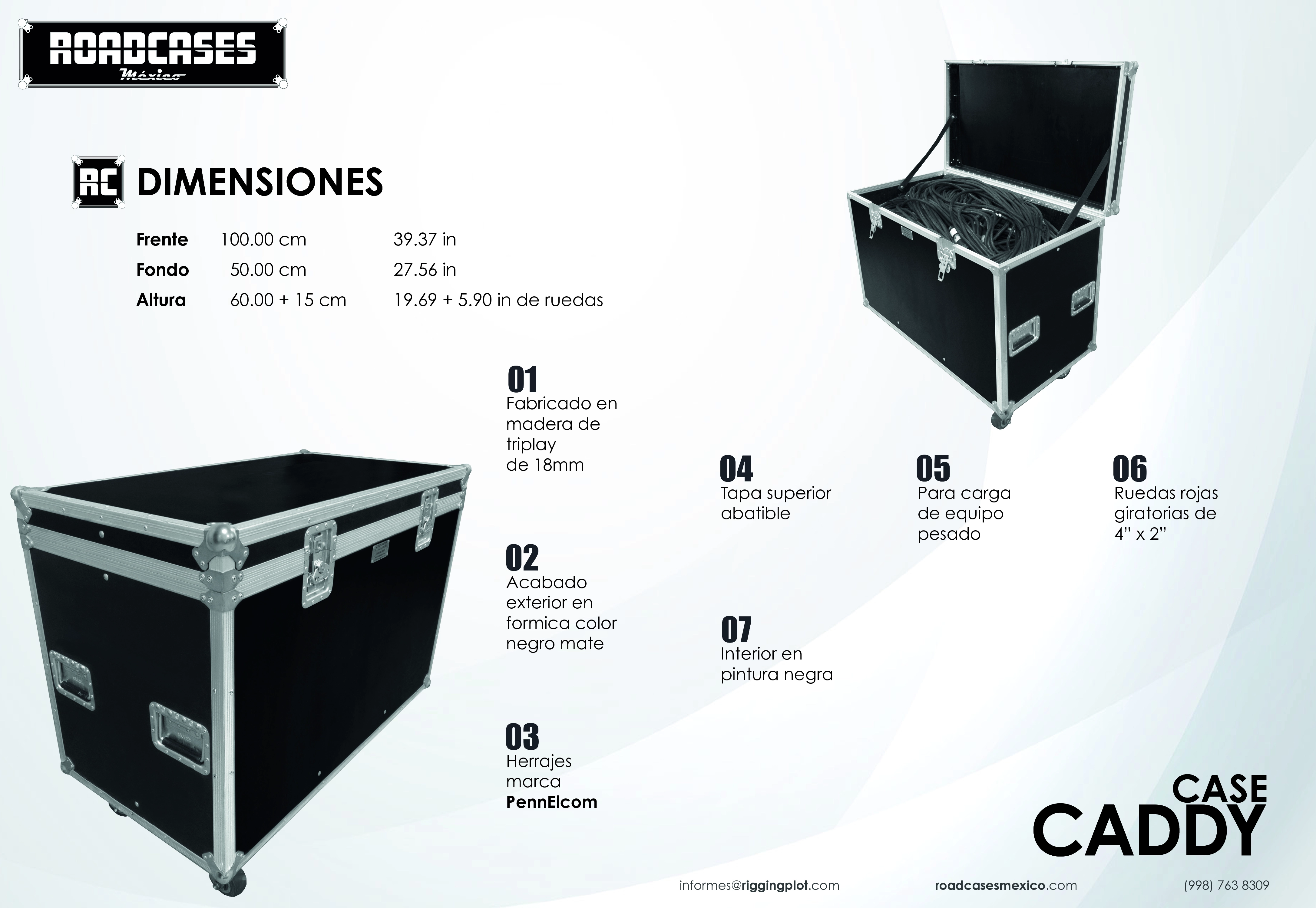 Case Caddy para 20 cables de motor, en Roadcases México, abierto
