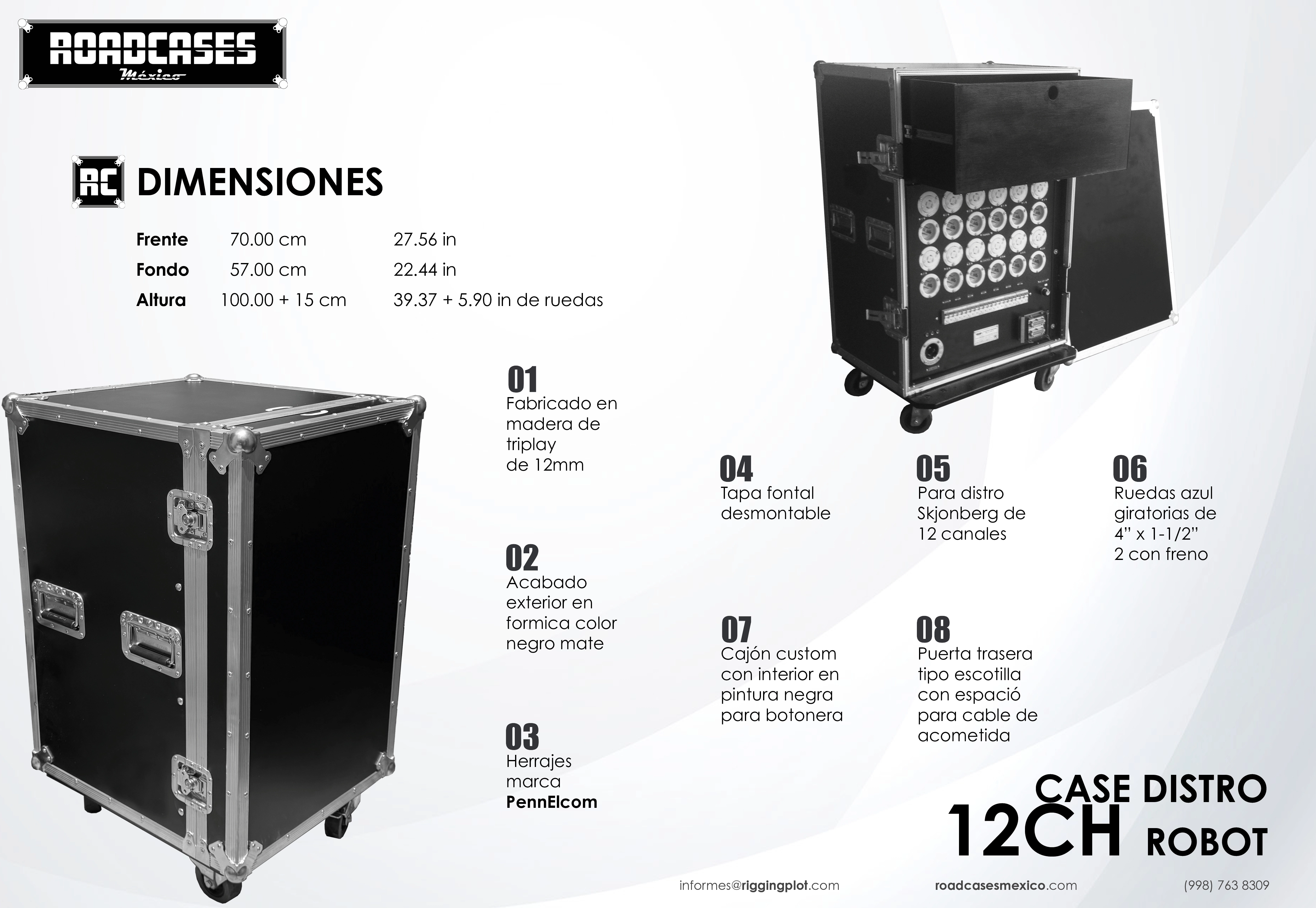 ficha case para distro o controlador de 12 canales Skjonberg, para operar 12 motores CM Lodestar en roadcasesmexico