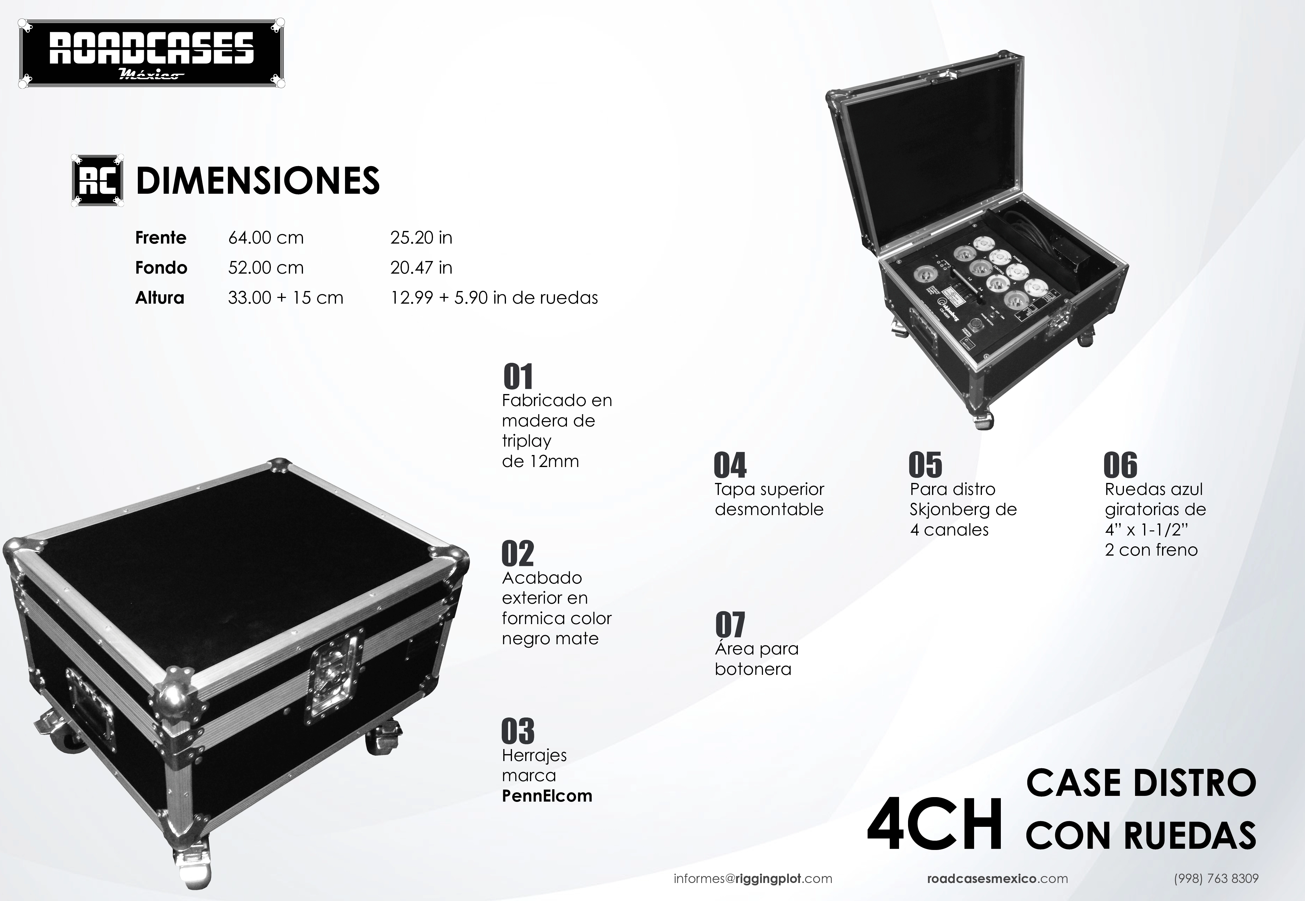 Case para distro o controlador de 4 canales Skjonberg con ruedas, para operar 8 motores CM Lodestar abierto