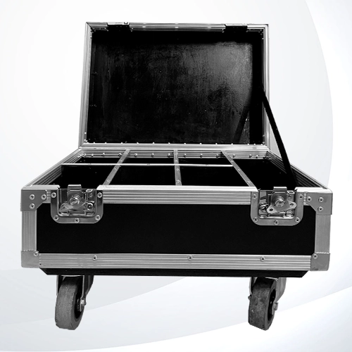 Case Tools Custom para resguardo de tornillos y herramientas, fabricado en triplay de 12 mm con foami a medida y ruedas de uso rudo de 1 x 1-1/2 pulgadas, ideal para transporte seguro y almacenamiento organizado abierto